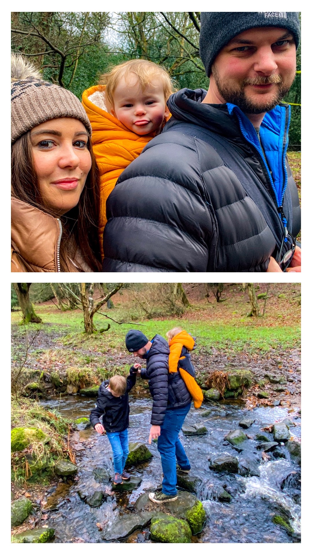 Playing in a stream family selfie 