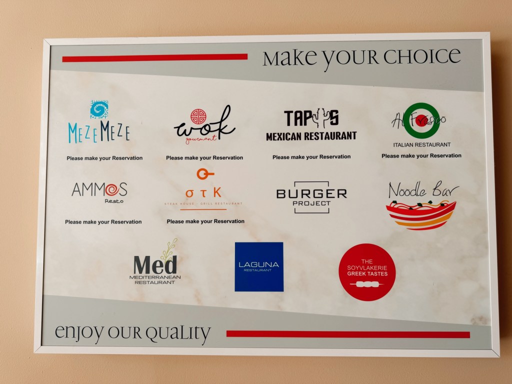 Choice of restaurants Lindos Imperial Rhodes 